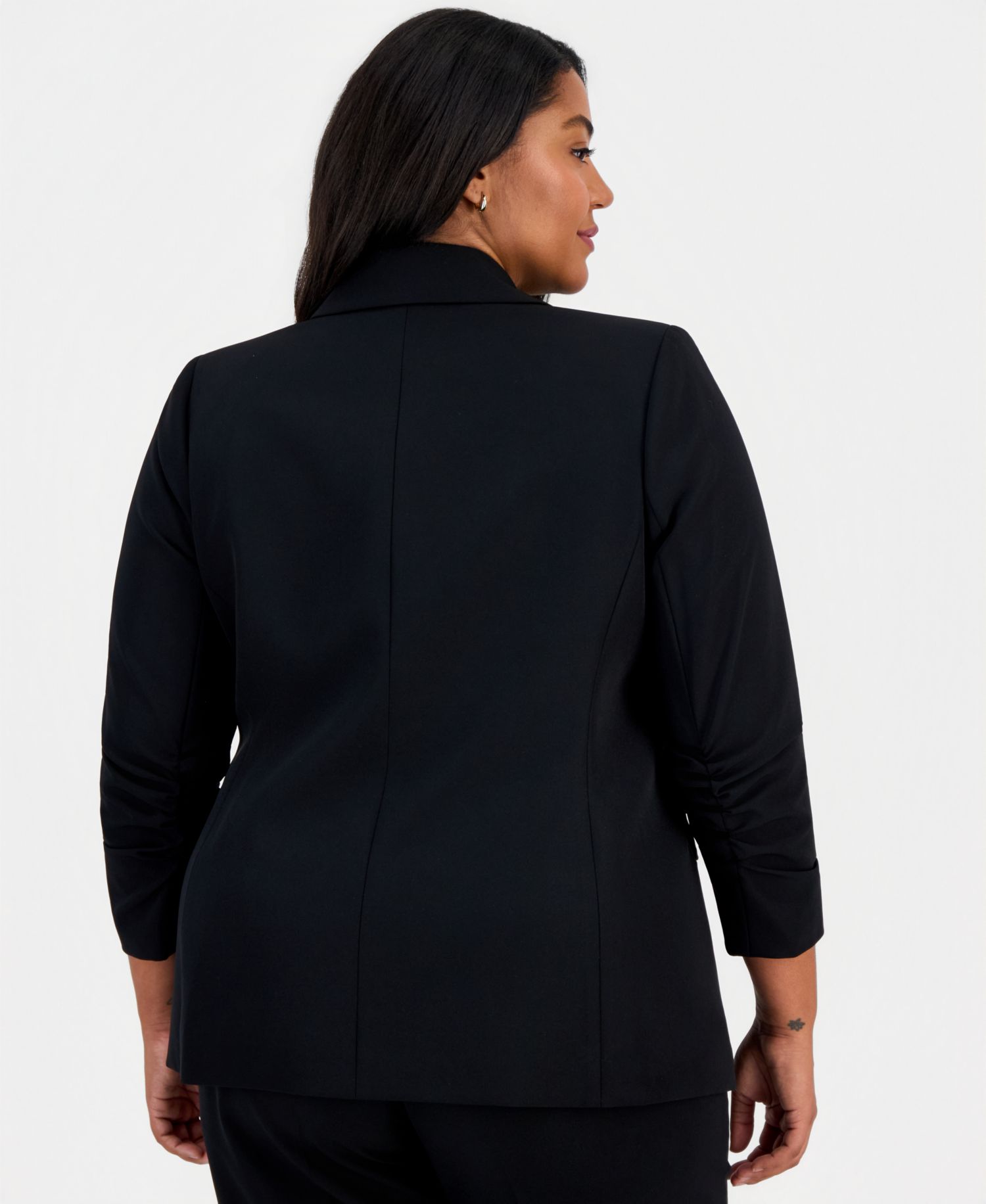 ASL Plus Size Ruched-Sleeve Asymmetrical Blazer
