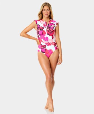 Women's Flutter Zipper-Front One-Piece Swimsuit