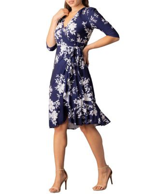 Women's Flirty Flounce Midi Wrap Dress with 3/4 Sleeves