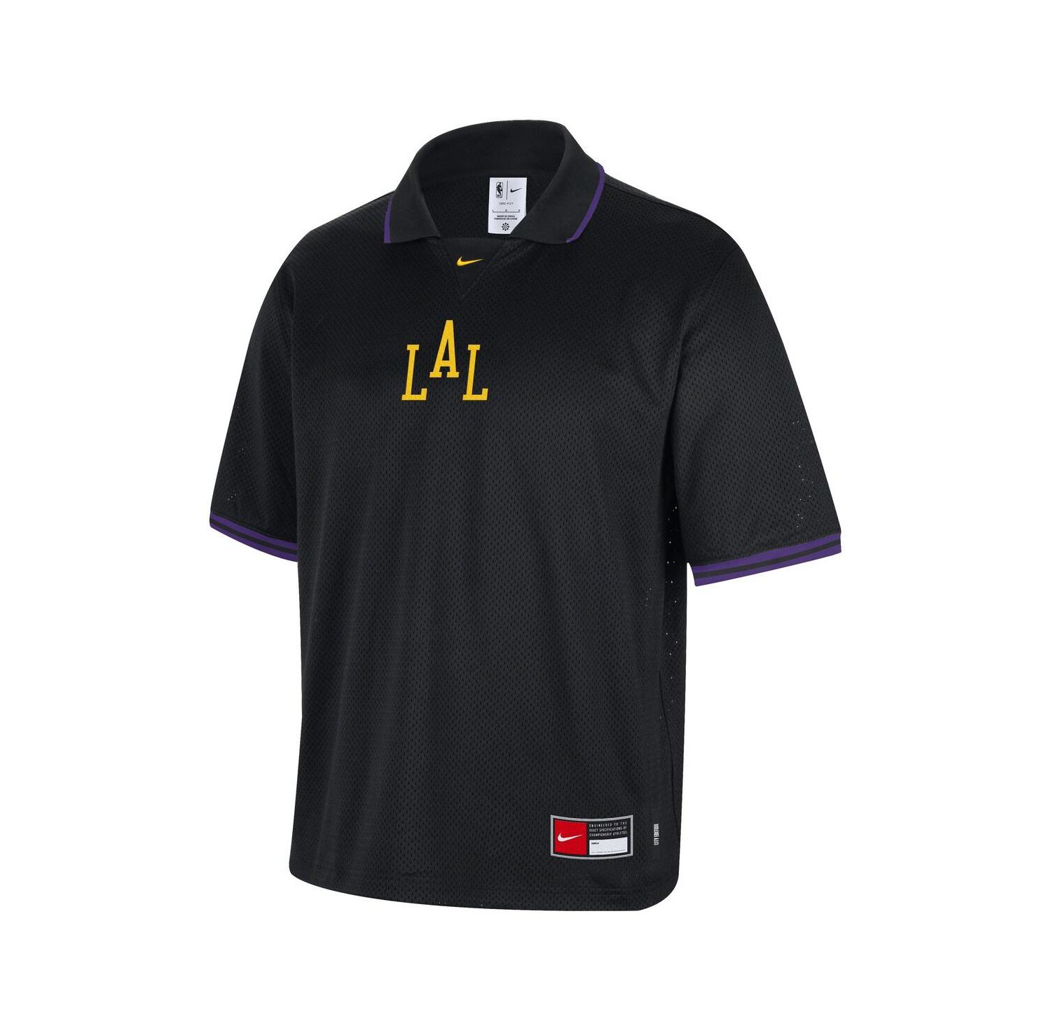 Men's Black Los Angeles Lakers 2025/26 City Edition Remix Courtside Air Half-Sleeve Polo Shirt