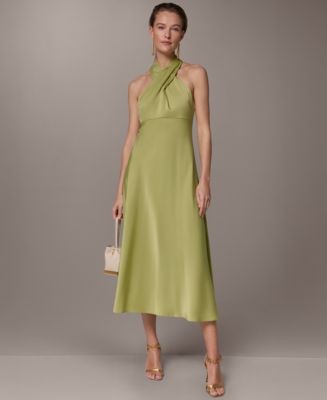 slim fit dress slacks Satin Midi A Line Halter Dress