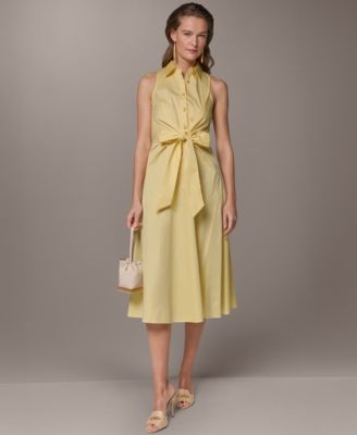 Women's Shirt Midi Dress with Waist Bow Tie