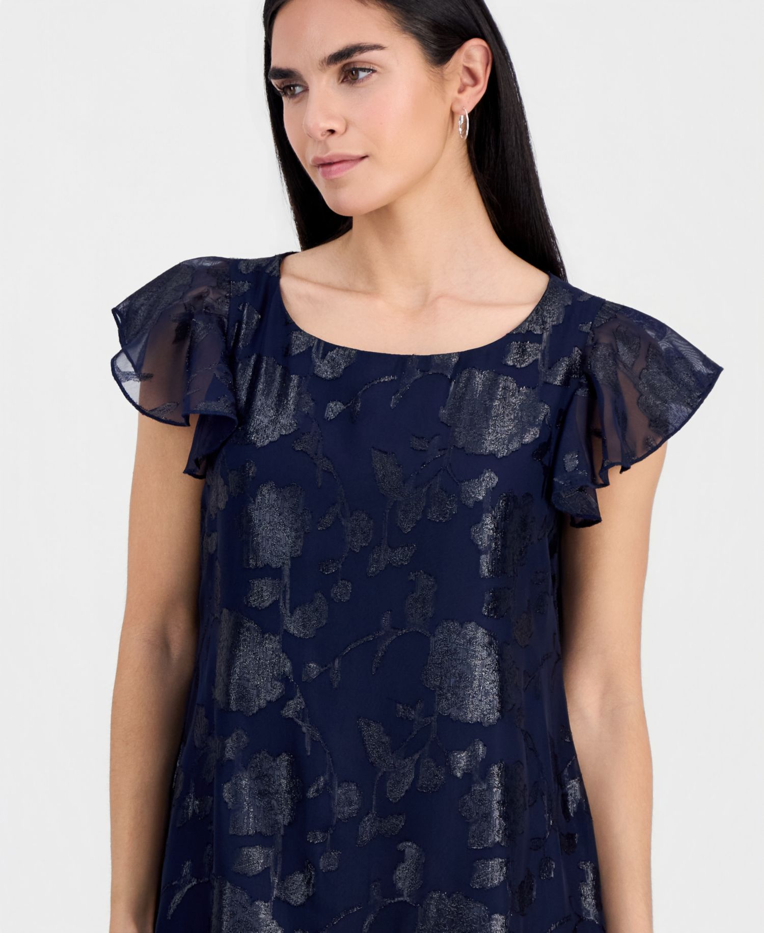 Petite Ruffled-Hem Flutter-Sleeve Dress