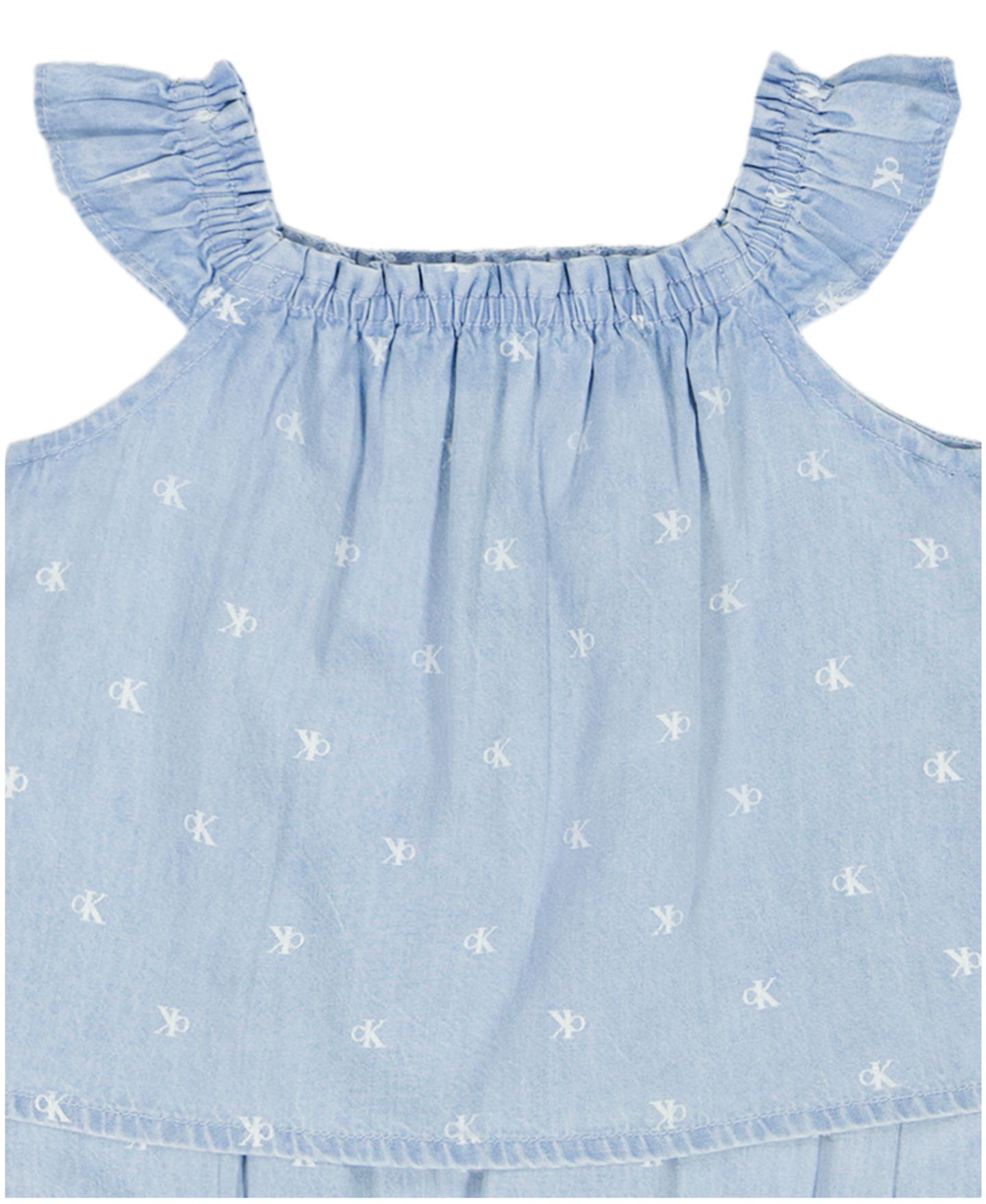 Комбинезоны Calvin Klein Monogram Print Denim Sunsuit and Headband для девочек-малышей, цвет: Синий — фото 3