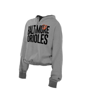 Women's Heather Gray Baltimore Orioles Reversed Out French Terry Quarter-Zip Banded Crop Hoodie