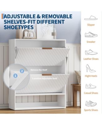 31.5'' Entryway Shoe Cabinet with 2 Flip Drawers, Slim Freestanding Wooden Shoe Storage Organizer for Foyer or Hallway