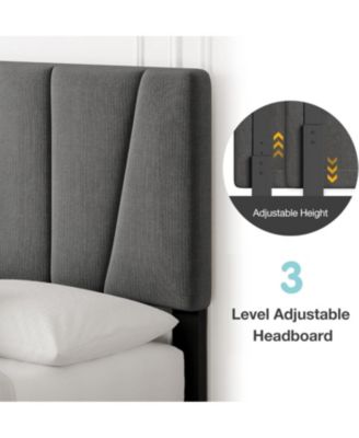 Queen Size Bed Frame with Adjustable Headboard, Linen Upholstered Platform Bed Frame with Strong Wooden Slats, Noise Free, No Box Spring Needed