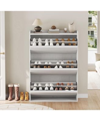 Shoe Cabinet with 3 Flip Drawers Narrow Cabinet with Adjustable and Removable Shelves Modern Wooden Shoe Organizer with Hidden Handle