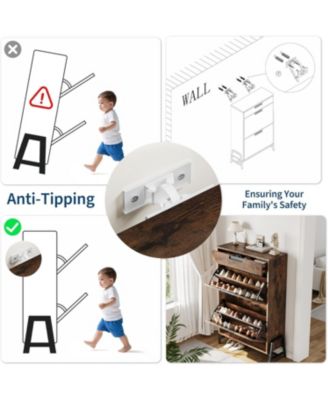 Shoe Storage Cabinet Shoe Rack Cabinet with 2 Flip Drawers and 1 Top Drawer Freestanding Hidden Shoe Storage Organizer with Adjustable Shelves