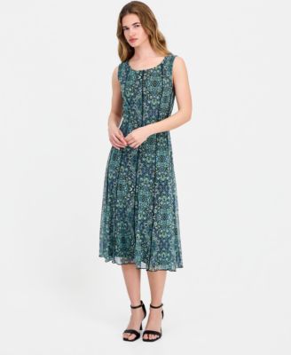 Women's Round-Neck Sleeveless Mesh Panel Dress