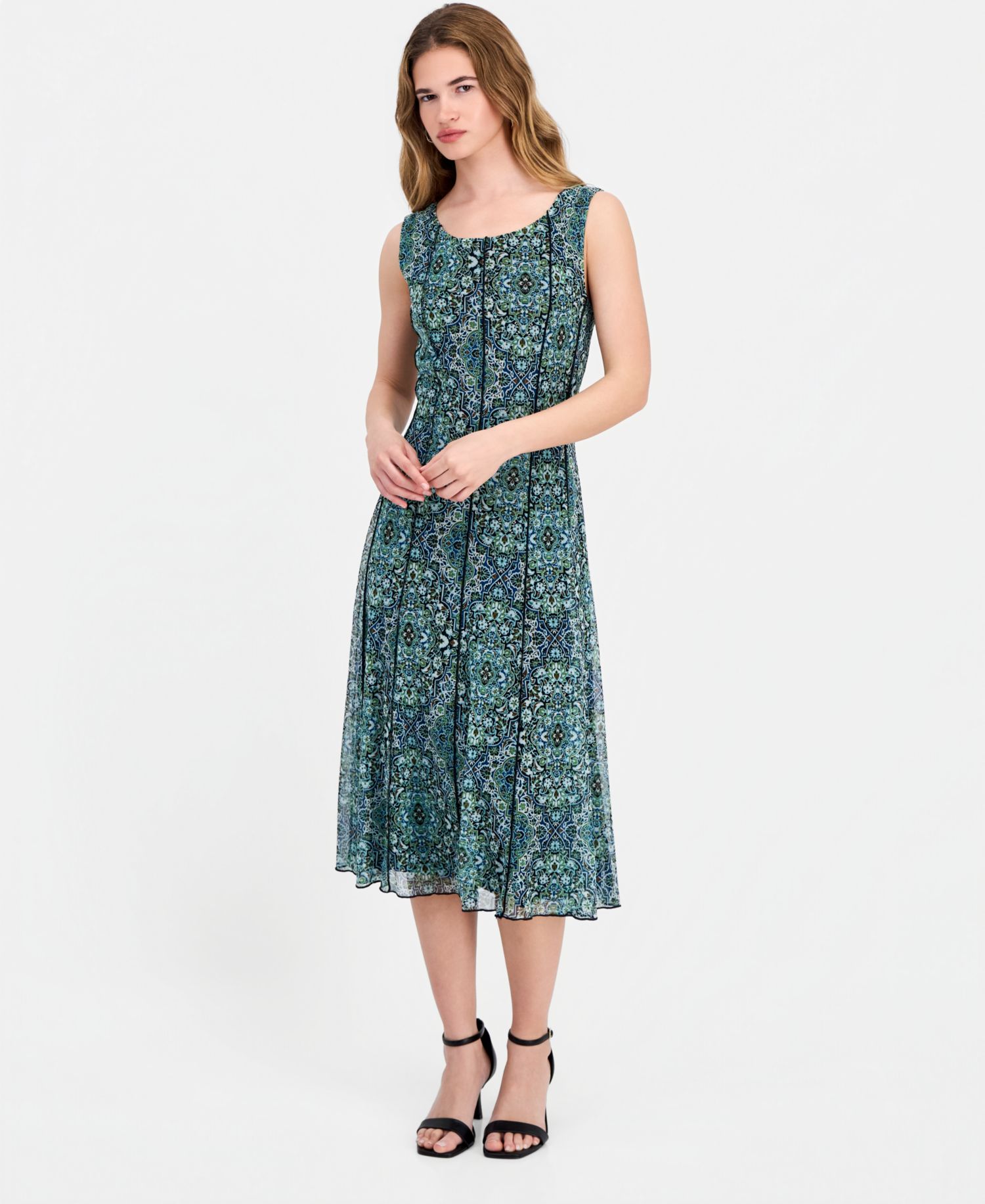 Women's Round-Neck Sleeveless Mesh Panel Dress