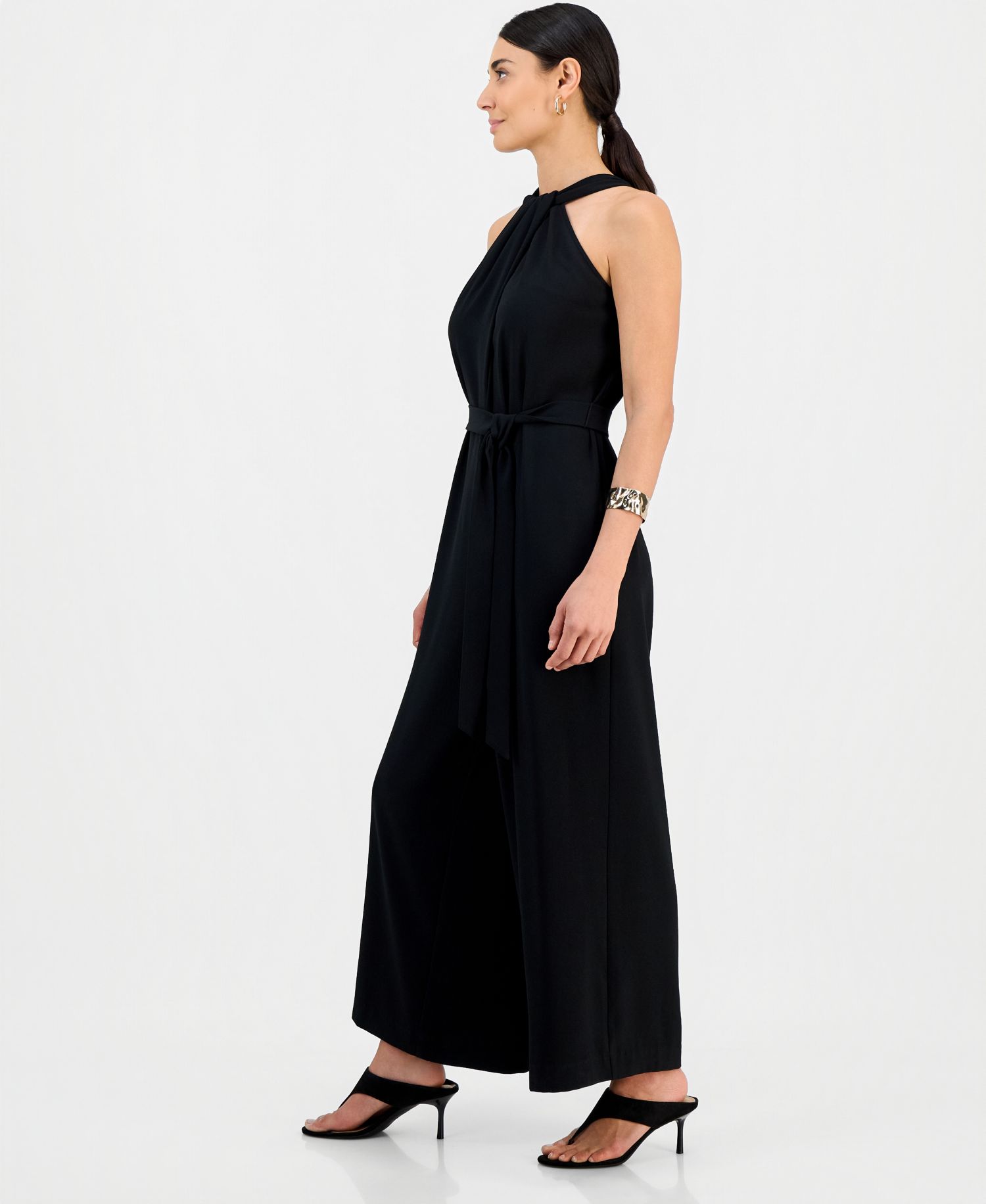 Petite Sleeveless Halter Tie-Waist Jumpsuit