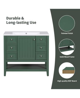 36" Bathroom Vanity with Ceramic Sink, Solid Wood Cabinet, 3 Drawers & Adjustable Shelf for Modern Bathrooms