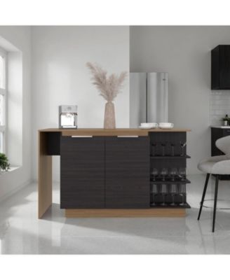 Urie Kitchen Island with Storage Cabinet and Wine Glass Holder, Wenge