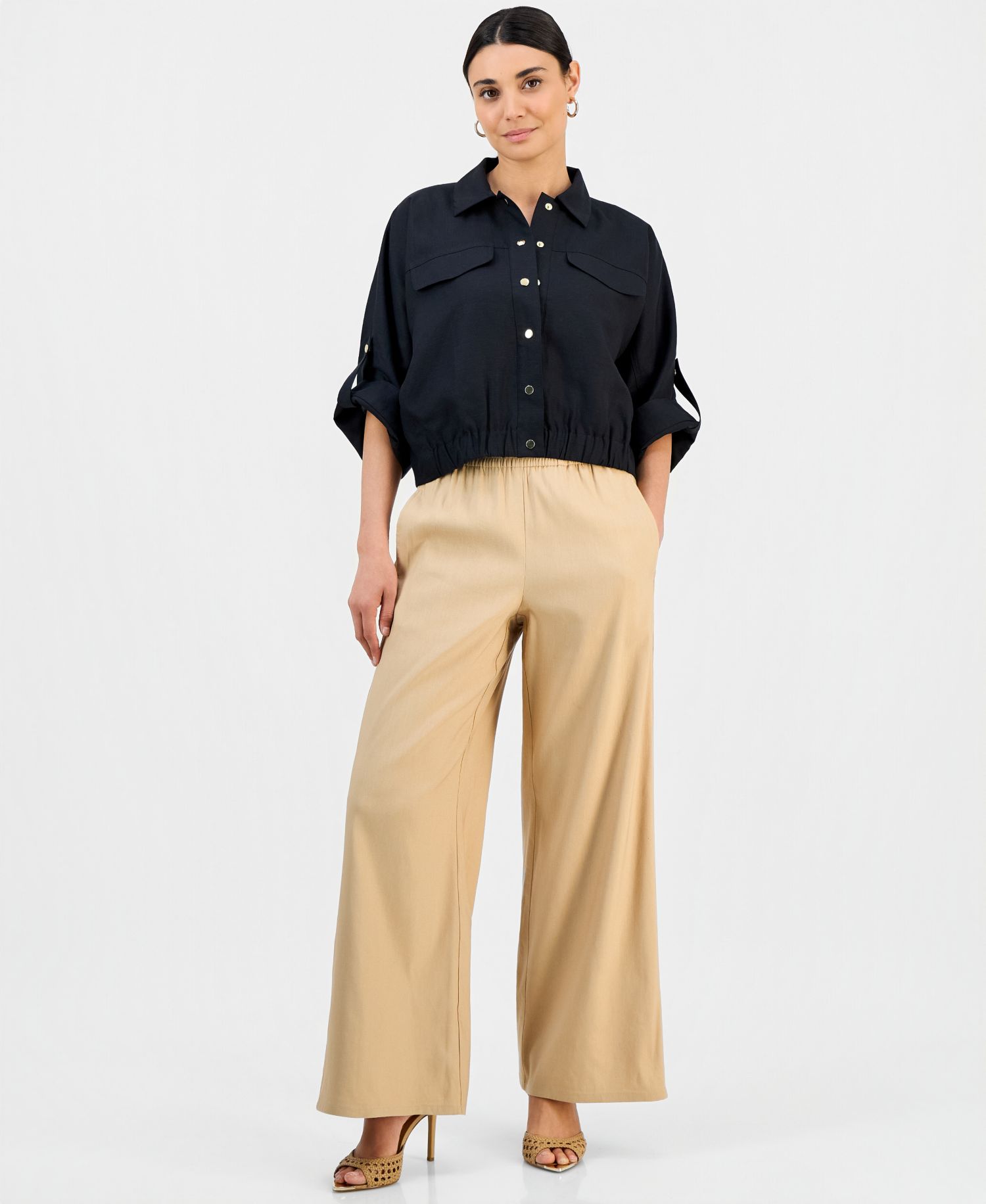 Petite Linen Short-Sleeve Shirt Jacket