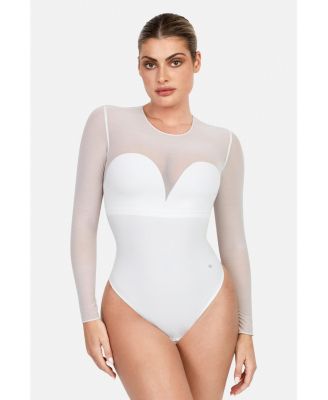 Women's Shapewear Illusion Mesh Long Sleeve Tummy Control Bodysuit