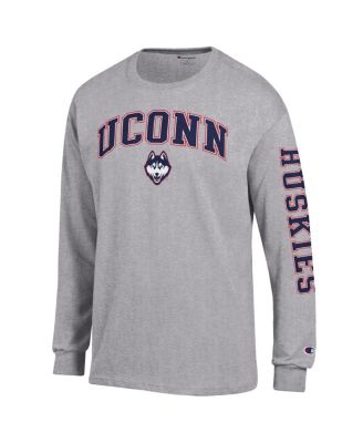 Men's Heather Gray UConn Huskies Arch Over Logo 2-Hit Long Sleeve T-Shirt