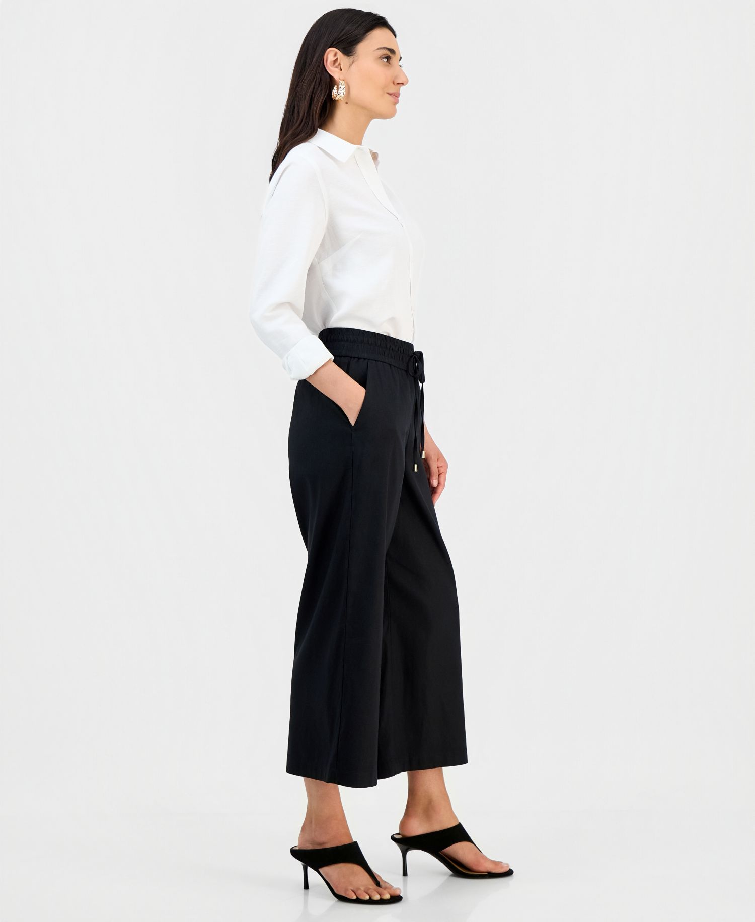 Petite Cropped Linen Wide-Leg Pants