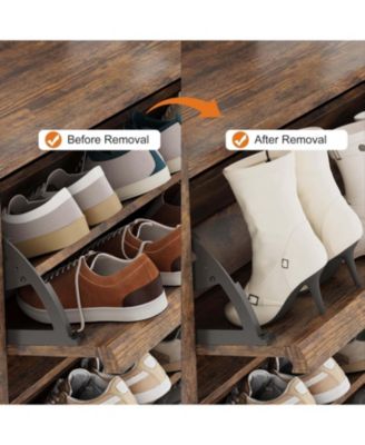 "Shoe cabinet with 6 flip drawers, adjustable removable shelves, modern wooden design with hidden handle for entryway."