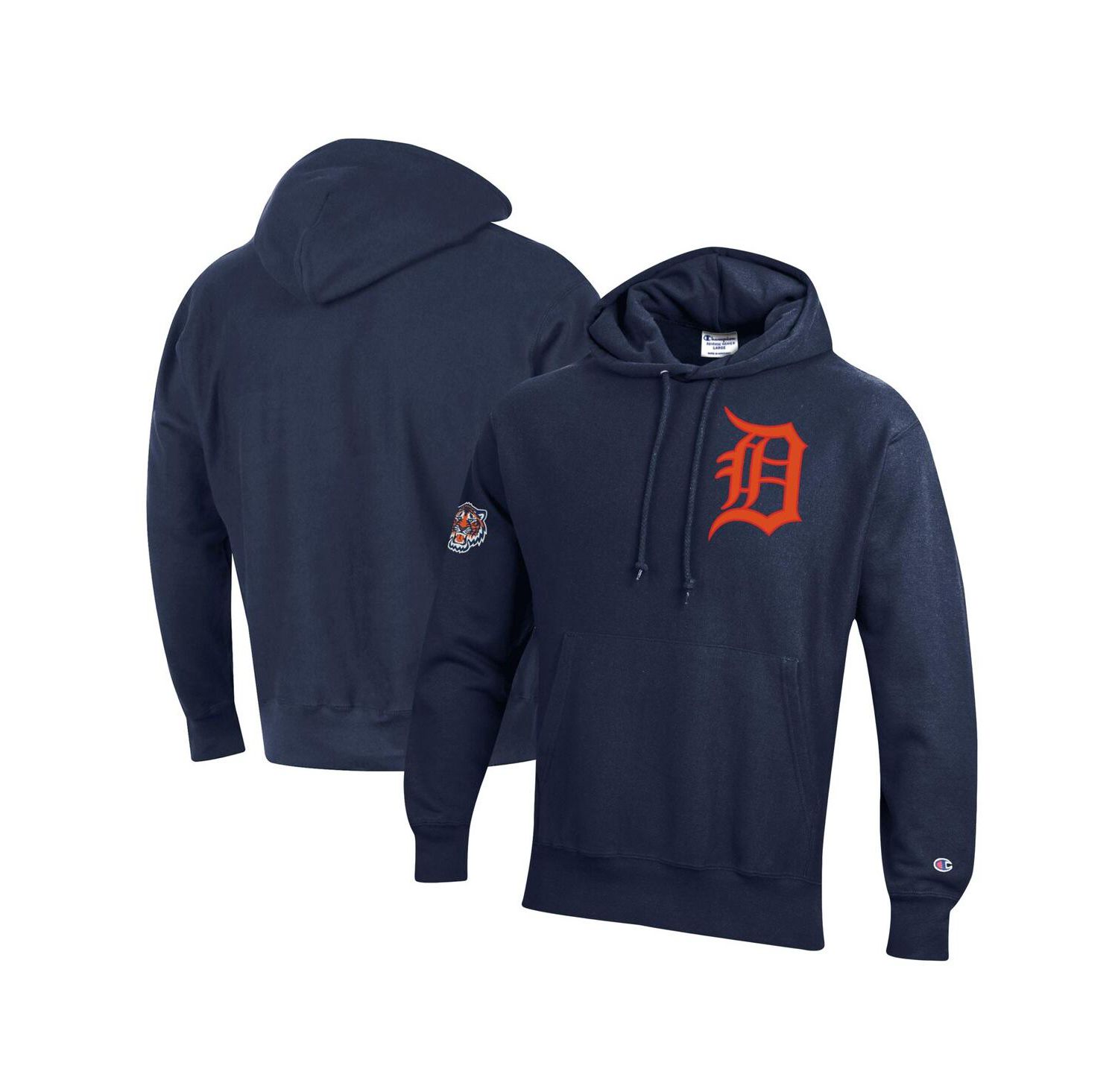 Men's Navy Detroit Tigers Reverse Weave Chenille Hoodie
