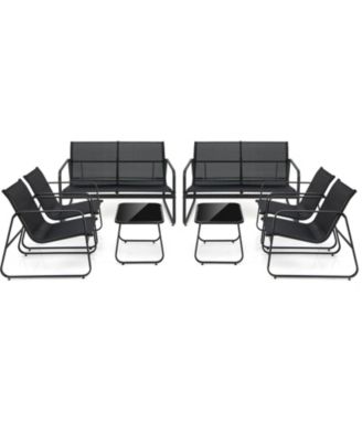 8 PCS Outdoor Furniture Set w/ Tempered Glass & Coffee Table Chair Loveseat Patio