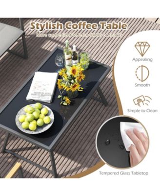 4 Piece Patio Furniture Set Outdoor Metal Conversation Set w/ Padded Fabric Seat