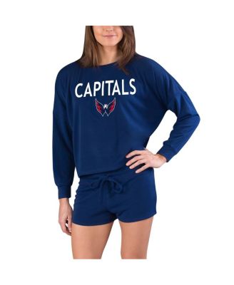 Women's Navy Washington Capitals Gather Long Sleeve Top & Shorts Set