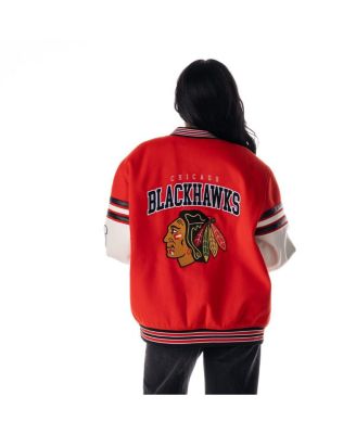 Men's and Women's Red Chicago Blackhawks Drop Shoulder Full-Snap Varsity Jacket