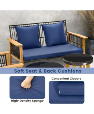 7 Piece Patio Rattan Conversation Set Woven Chair Set w/ 2 Coffee Tables