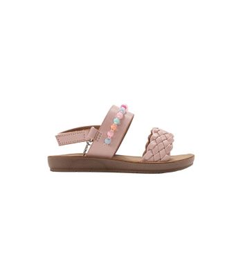 Big Girls Girl's  Fashion Sandals – Woven Vamp Style with Beads and Logo Charm