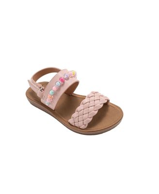 Big Girls Girl's  Fashion Sandals – Woven Vamp Style with Beads and Logo Charm