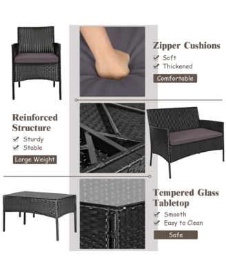 8 Piece Patio Rattan Conversation Set Outdoor Furniture Set w/ Cushions