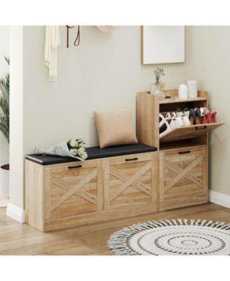 Shoe Storage Bench with 4 Flip Drawers and Padded Seat Shoe Cabinet Organizer for Hallway Living Room Entryway Bench