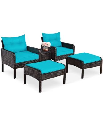 5 Piece Rattan Wicker Sectional   Furniture Set Patio Set w/ Cushion