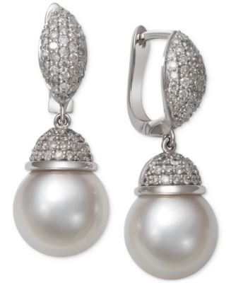 Belle De Mer Cultured South Sea White Pearl (9mm) And Diamond (5 8 Ct 