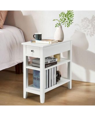 3 Tier Nightstand Bedside Table Sofa Side End Table w/Double Shelves Drawer