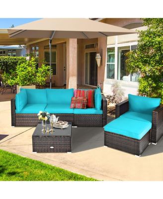 6PCS Patio Conversation Set Rattan Sectional Furniture Set w/ Cushions