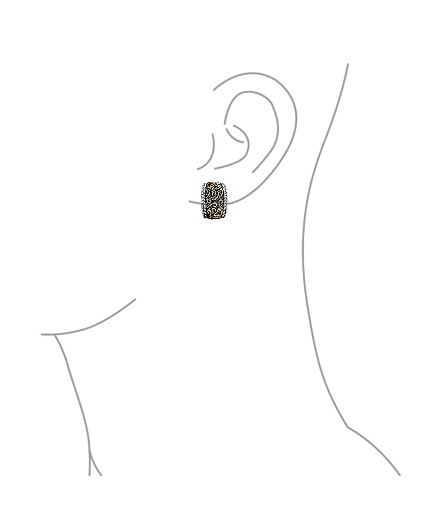 Bali Style Swirl 2-Tone Clip On Earrings Black Oxidized Silver Gold Plated
