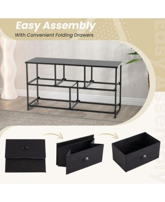 5 Drawers Dresser TV Stand Chest Clothes Storage Organizer with 5 Fabric Bins