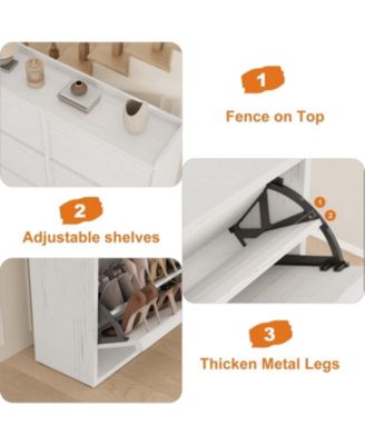 Shoe Cabinet with 6 Flip Drawers Narrow Cabinet with Adjustable and Removable Shelves Modern Wooden Shoe Organizer with Hidden Handle