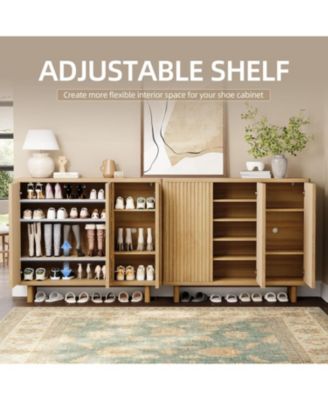 46 Inch Shoe Cabinet with Fluted Door 5-Tier Storage Cabinet Rustic Entryway Shoe Bench for Hallway