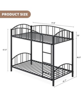 Metal Bunk Bed Twin Over Twin, Heavy Duty Bunkbeds Frame with Arched Guardrail and Safety Ladder