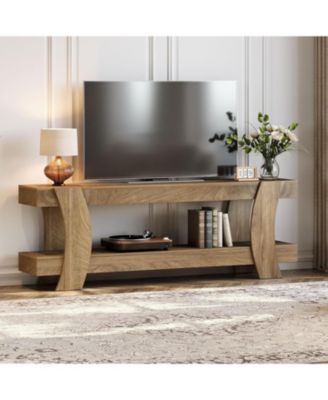 63" TV Stand with 2 Open Shelf, Farmhouse Wooden Media Console for 55/60/65/70-Inch TVs, Modern TV Console Entertainment Center