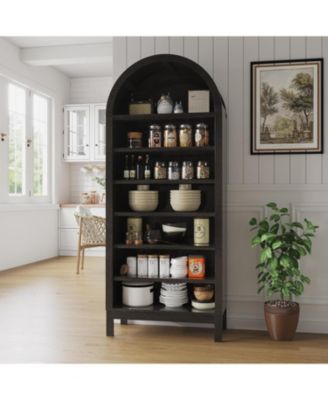 71" Tall Arched Shoe Storage Cabinet, 7 Tier Wood Organizer with Adjustable Shelves for Entryway, Hallway & Living Room