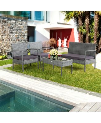 8PCS Rattan Patio Furniture Set Outdoor Wicker Conversation Set w/ Cushions