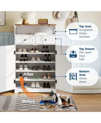 Modern Farmhouse Entryway Shoe Storage Cabinet with Drawers and Adjustable Shelves