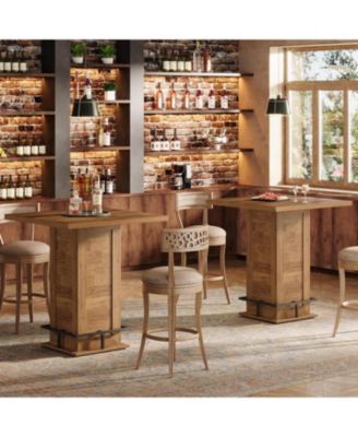 39.4" H Square Bar Table, Industrial High Top Bistro Pub Cocktail Table with Metal Footrest for Kitchen Nook, Home Bar, Small Bars