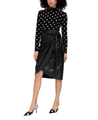 Women's Nia Draped Leather Midi Skirt