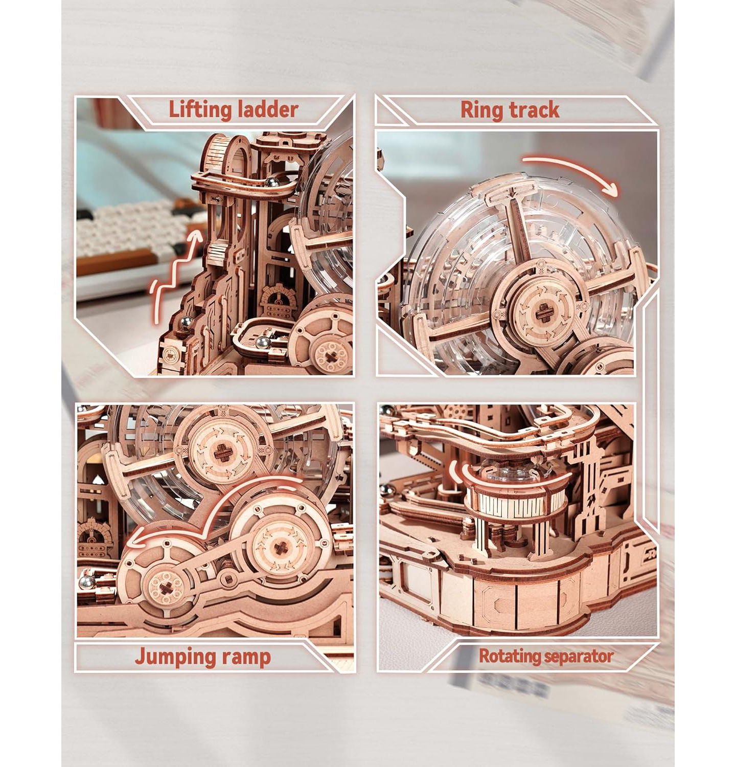 Детский конструктор Robotime Gear Ball Challenge 3D Wooden Puzzle 553-Piece Building Set, Ages 14 & Up, цвет: Светлый бежевый — фото 6