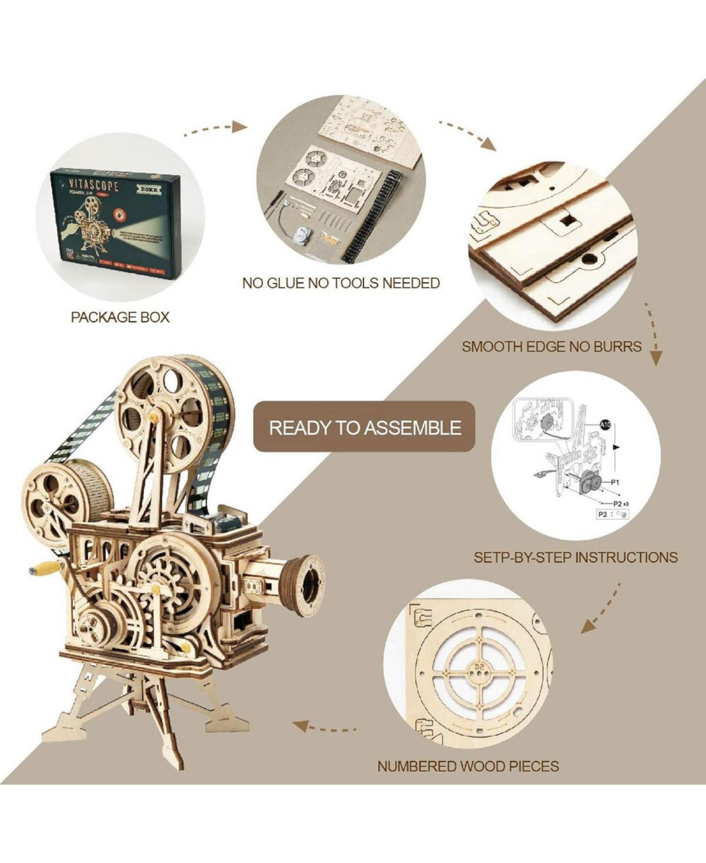 Детские конструкторы Robotime Vitascope 3D Hand-Cranked 183-Piece Puzzle, Ages 14+ — фото 6
